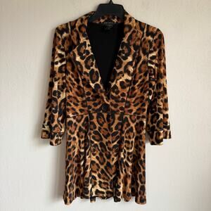 Eva Varro Long Sleeve Empire Waist One Button Leopard Blazer Jacket Womens S